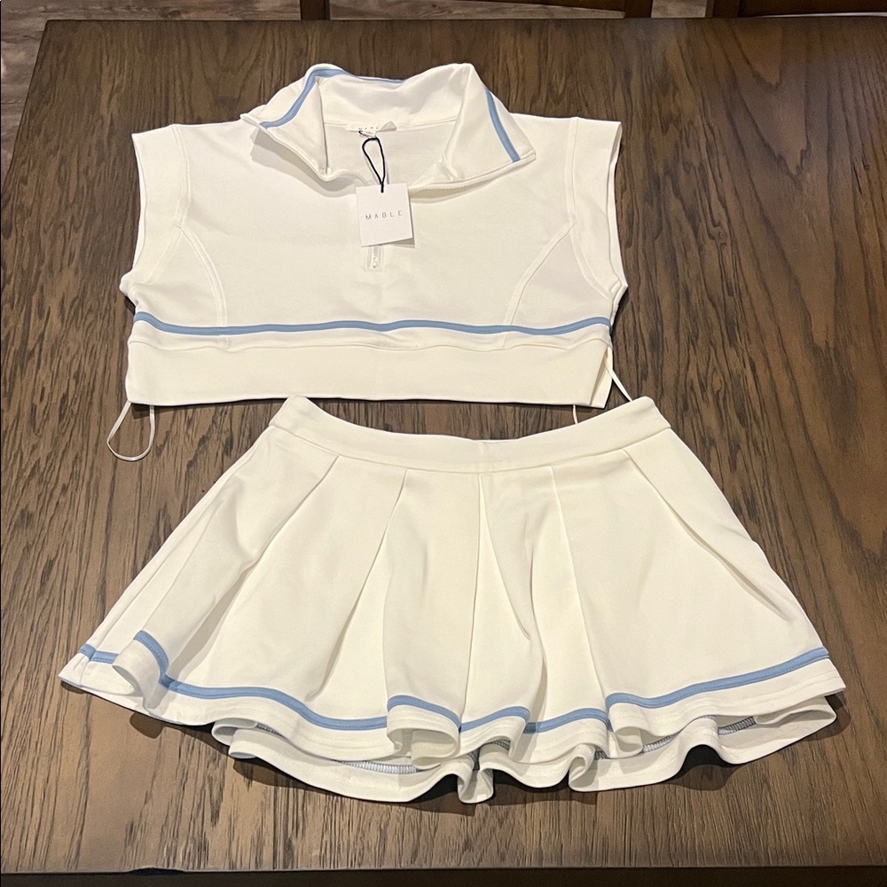 Meet Me On The Court White and Blue Cropped Top and Skort Set
